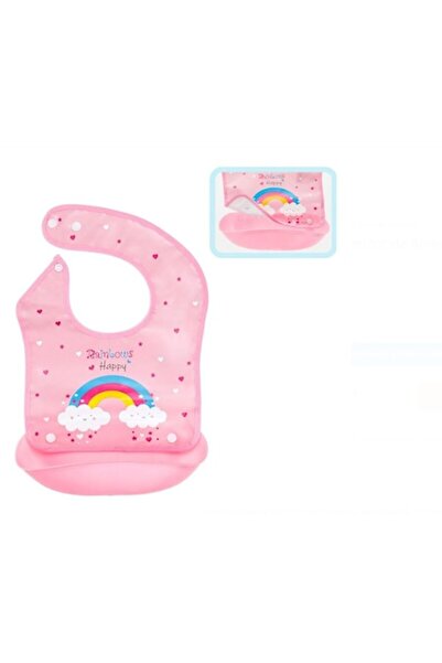 OEM Ροζ σαλιάρα Rainbow με συλλέκτη τροφής 24x31cm