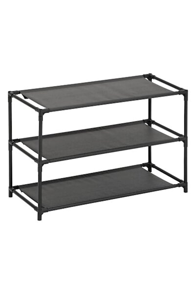 Generic Ράφι παπουτσιών με 3 διαμερίσματα, υφασμάτινα ράφια και μεταλλικό σκελετό, μαύρο, 57x25x39 cm