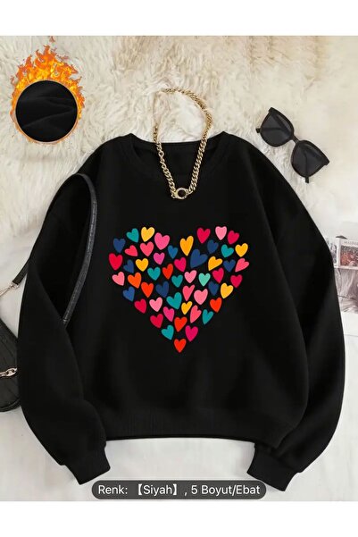 FAVORİST SWEATSHIRT CU GÂRĂ BICICLETA CU IMPRIMARE CU INIMI COLORATE