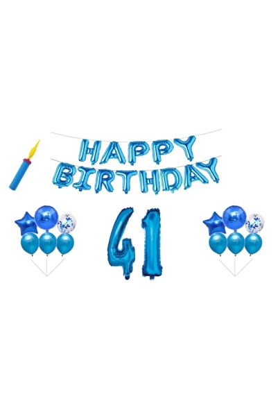 OEM Birthday balloon set, 41st, 'Happy Birthday', blue, cake topper gift, 30 pcs