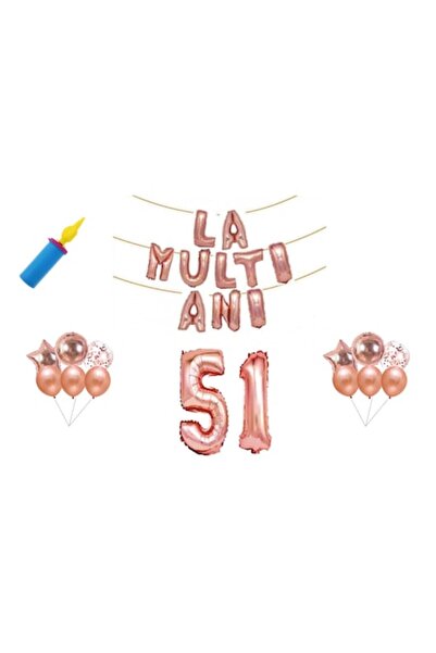 OEM Set baloane aniversare, 51 de ani, La multi ani, Rosegold, decor tort cad...