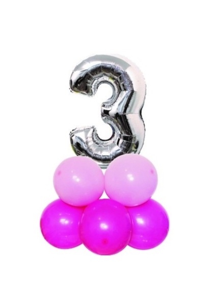 OEM Set baloane numărul 3, argintiu și roz, 85 cm