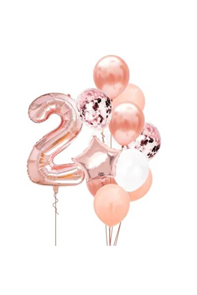 OEM Set 12 baloane aniversare 2 ani, fetiță, auriu roz