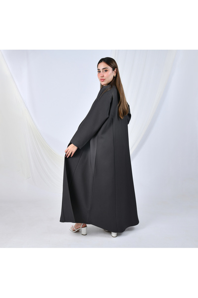 HAWRAA ABAYA Elegant abaya design combining simplicity and luxury, featuring a quarter-circle cut and embellished edges | Gray