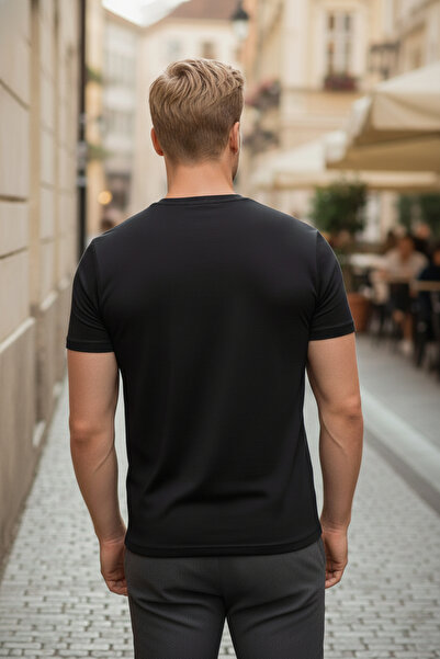 NAZEF Slim Fit Stretch Fabric Crew Neck Short Sleeve Black T-Shirt