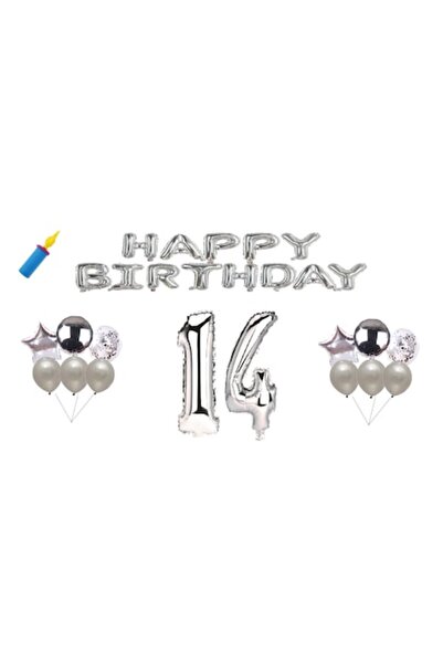 OEM Set baloane aniversare, 14 ani, „La mulți ani”, argintii, cadou pentru de...