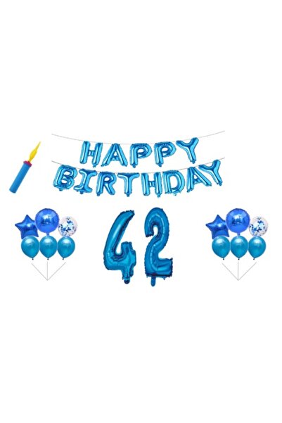 OEM Set baloane aniversare, 42 de ani, „La mulți ani”, albastru, decor tort, ...