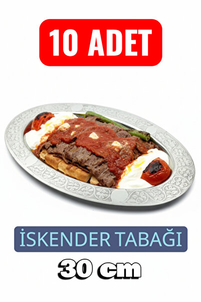 Binbir Trend Oval Krom Çelik İskender ve Servis Tabağı – Otantik İşlemeli, 30 cm