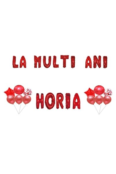 OEM Happy Birthday Horia Balloon Set, Cake Topper, Red, 35 pcs