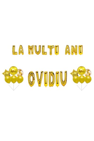 OEM Set Baloane "La Mulți Ani Ovidiu", Decor Tort, Auriu, 35 buc
