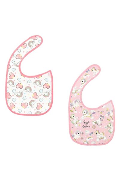 OEM Bavetă albă și roz cu model de unicorn, curcubeu și inimioare 18x22cm - 2...