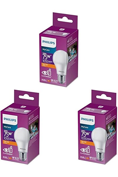 Philips 75W Led Ampul, 2700K Sarı Işık, E27 Normal Duy sarı 3lü paket