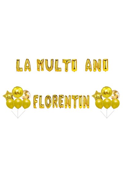 OEM Комплект балони "Честит рожден ден" Флорентин, Топер за торта, златисти, ...
