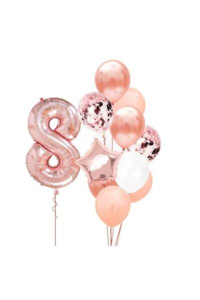 OEM Σετ 12 μπαλονιών για επέτειο - 8 χρόνια (κορίτσι) - Ροζ χρυσό