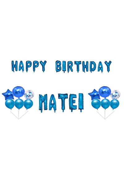 OEM Set baloane La mulți ani Matei, decor tort, albastru, 35 buc