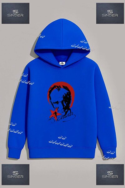 SS SİNSER Φούτερ Unisex "ATATURK RED MOON STAR BLACK " με στάμπα και κουκούλα