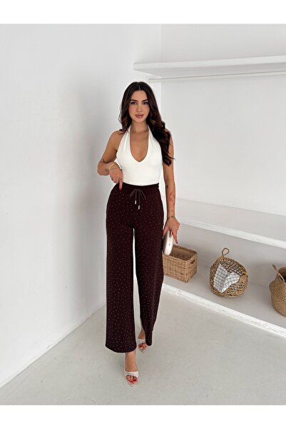 winmoda Stone Detailed Elastic Waist Relaxed Pants / Pearl Detailed Elastic Waist Relaxed Pants