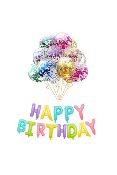 OEM Happy Birthday balloon set for party with 5 confetti balloons, multicolor, includes double-sided tap