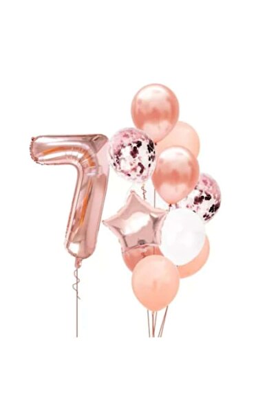 OEM Set of 12 Birthday Balloons 7 Years, girl, rose gold