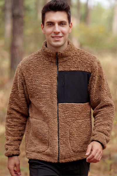 Veleno Erkek Kahverengi Anti Peeling Kuzu Welsoft Polar Ceket Tam Fermuarlı 3...