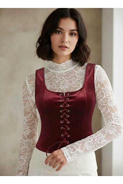 guawwi Kadın bohem retro Vintage Kadife Yelek