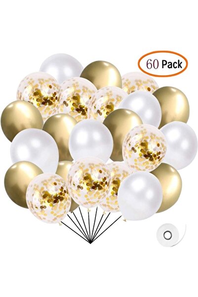OEM Set of 60 Balloons, Latex, Confetti, 10x20x30, Gold/White