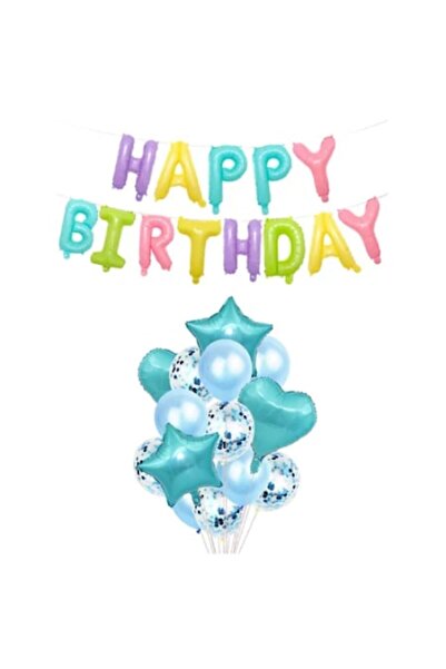 OEM Set de 14 baloane de ziua de naștere cu confetti - Baloane albastre și mu...