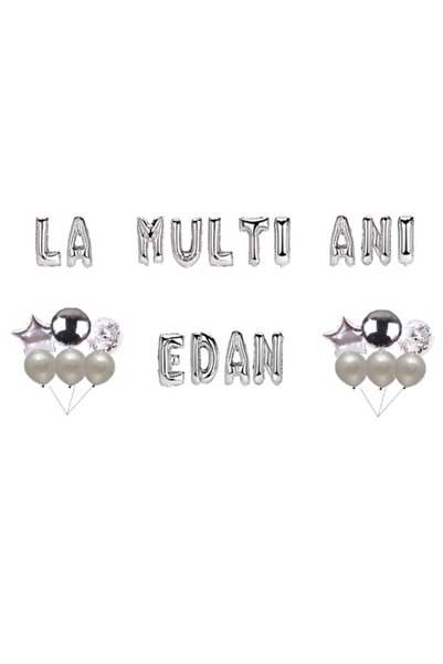 OEM Edan 'Happy Birthday' Balloon Set, Cake Topper, Silver, 35 pcs