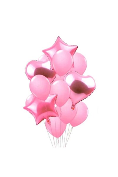 OEM Set of 14 party balloons, stars and hearts, Pink