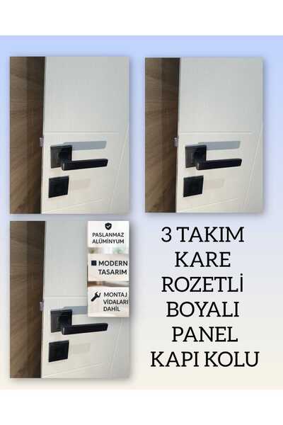 Dündar Metal PANEL- 3 TAKIM BOYALI KARE ROZETLİ SİYAH PANEL KAPI KOLU SAĞ\SOL