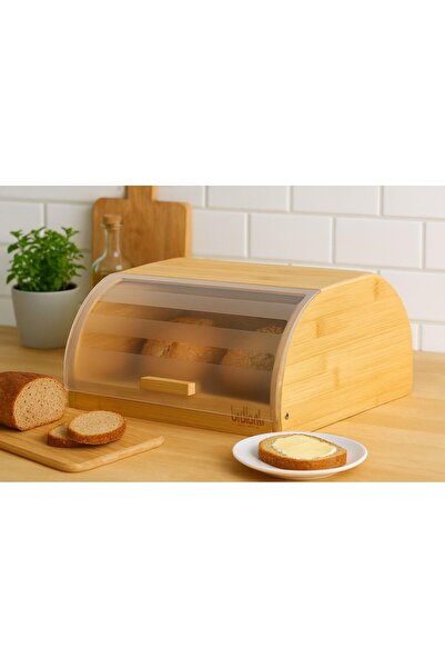 Brillant Bamboo Bread Box – Natural Wooden Storage Box with Transparent Lid Br-6586