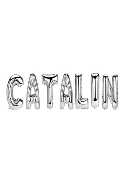 OEM Balloon Set with Name 'Catalin', Silver, 40 cm