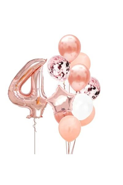 OEM Set of 12 Birthday Balloons 4 Years, girl, rose gold color