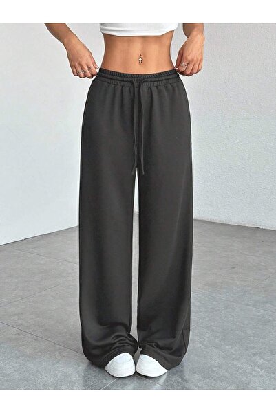 WKM Women's Baggy Fit 3 Thread Wide Leg Sweatpants with Elastic Waistband