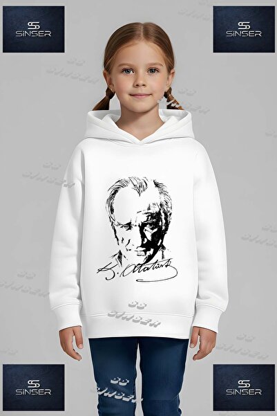 SS SİNSER Φούτερ Unisex  "ATATURK IMZALI BEYAZ " με στάμπα και κουκούλα