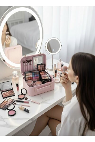 CEDAN Дамска чантичка за грим с голям капацитет Преносима чантичка за грим Чантичка за грим за пътуване с огледало
