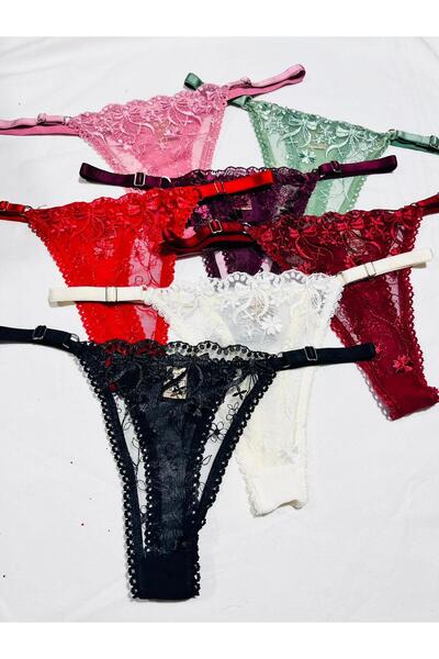 mendoza store Lace Bow Patterned 7-Piece Colorful Thong Panties Set