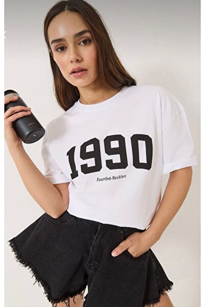 Butikalaçatı Printed Crew Neck Short Sleeve Oversized Women's T-Shirt