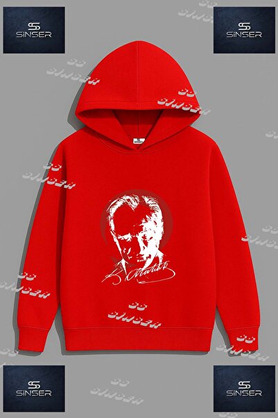 SS SİNSER Φούτερ Unisex "ATATURK RED MOON STAR BLACK " με στάμπα και κουκούλα