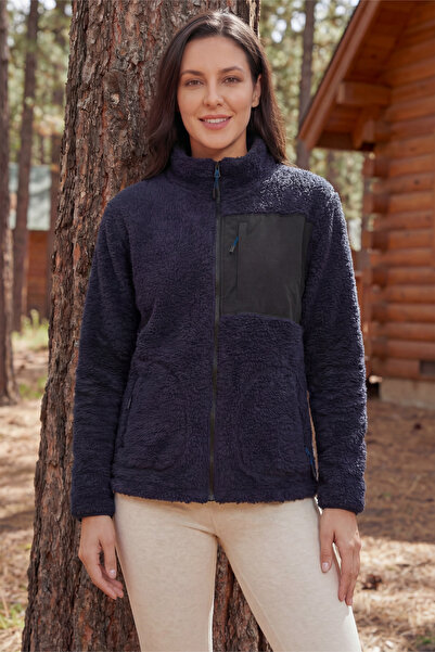 Veleno سترة نسائية من الصوف القطبي باللون الأزرق الداكن مضادة للتقشير من نوع ...