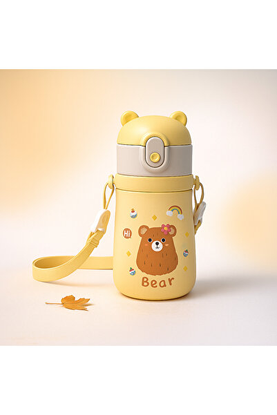Tantitoni Yellow Bear Unisex Stainless Steel Thermos with Strap 380 ml