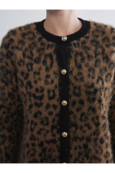 LC Waikiki Crew Neck Leopard Patterned Women's Knitwear Cardigan (W5)
