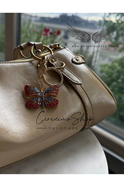Cerenimo Shop سلسلة مفاتيح على شكل فراشة من حجر الكريستال - تعليقة للحقيبة