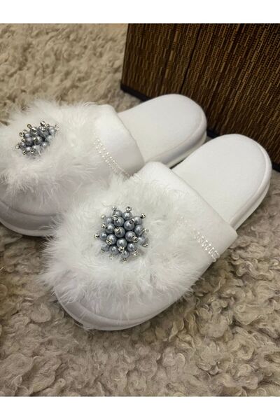 Fiyonks Atölye Maternity Slippers and Crown Set, Custom Made with Feather Brooch, Mother Set