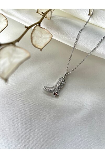 stainles steel قلادة على شكل حذاء رعاة البقر مرصعة بحجر الزركون - قلادة نسائي...