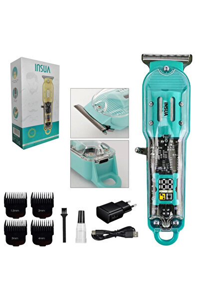 Insua -HK-790 Saç Sakal Tıraş Makinesi Şarjlı Lcd Ekran Professional turkuaz