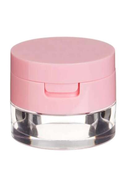 OEM Пътна кутийка за пудра с гъба, пластмаса, прозрачна/розова, 5 г, 4,5 х 4 см