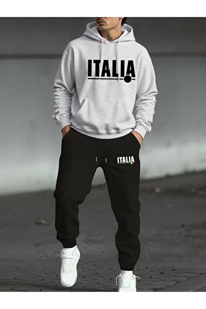 PAVRO Tracksuit Set Sweatshirt Jogger - Oversized Fleece-Lined Bmb Ital Printed Hooded