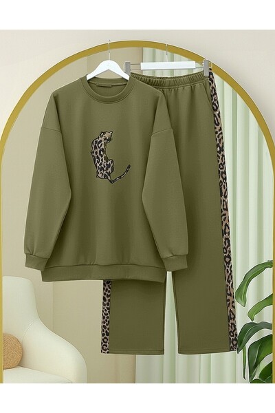 Modamorfo Scuba Suit with Leopard Figure and Patterned Pants - Olive