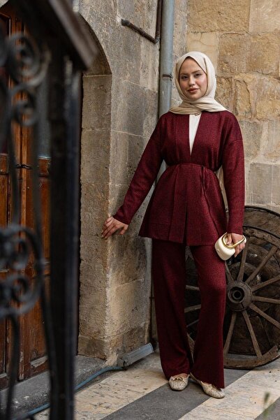 Şulemoda Giyim Victoria Silvery Set Burgundy